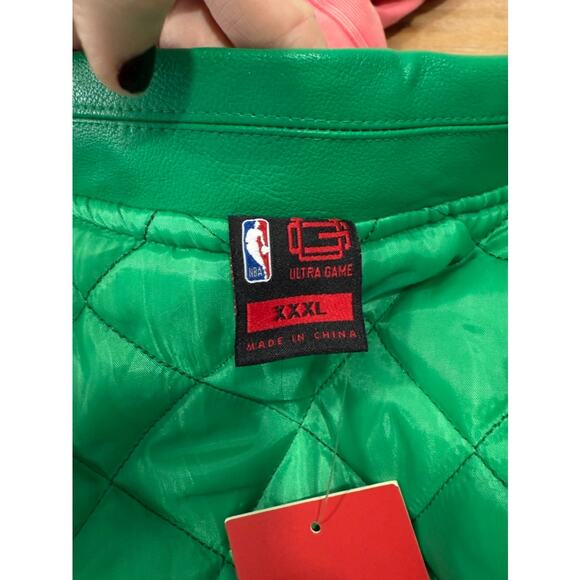 Boston Celtics NBA Ultra Game 3XL Faux Leather Varsity Jacket Green White - Picture 3 of 6